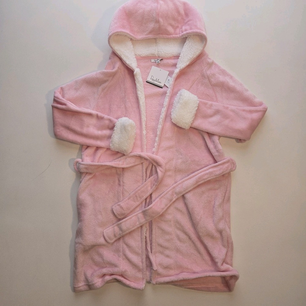 Roudelain Pink Hooded‎ Plush Robe Sherpa Lined Belted Medium NWT